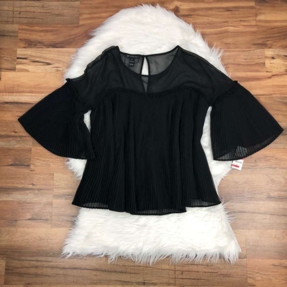 INC Women's New Black Sheer Bell Sleeve Top